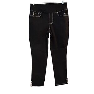 Belle by Kim Gravel Women's Ankle Jeans Black Size 8 Button Detail